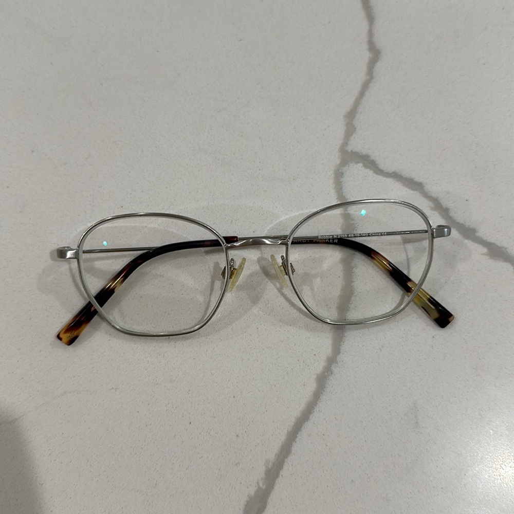 Warby Parker Robbie Eyeglasses prescription -3.75 -3.75 antique silver narrow